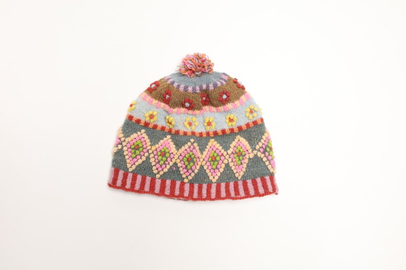 童/成人母亲节礼物/南美洲秘鲁 100% 纯羊驼毛手工针织帽彩色民族菱 - 帽子 - 羊毛 多色