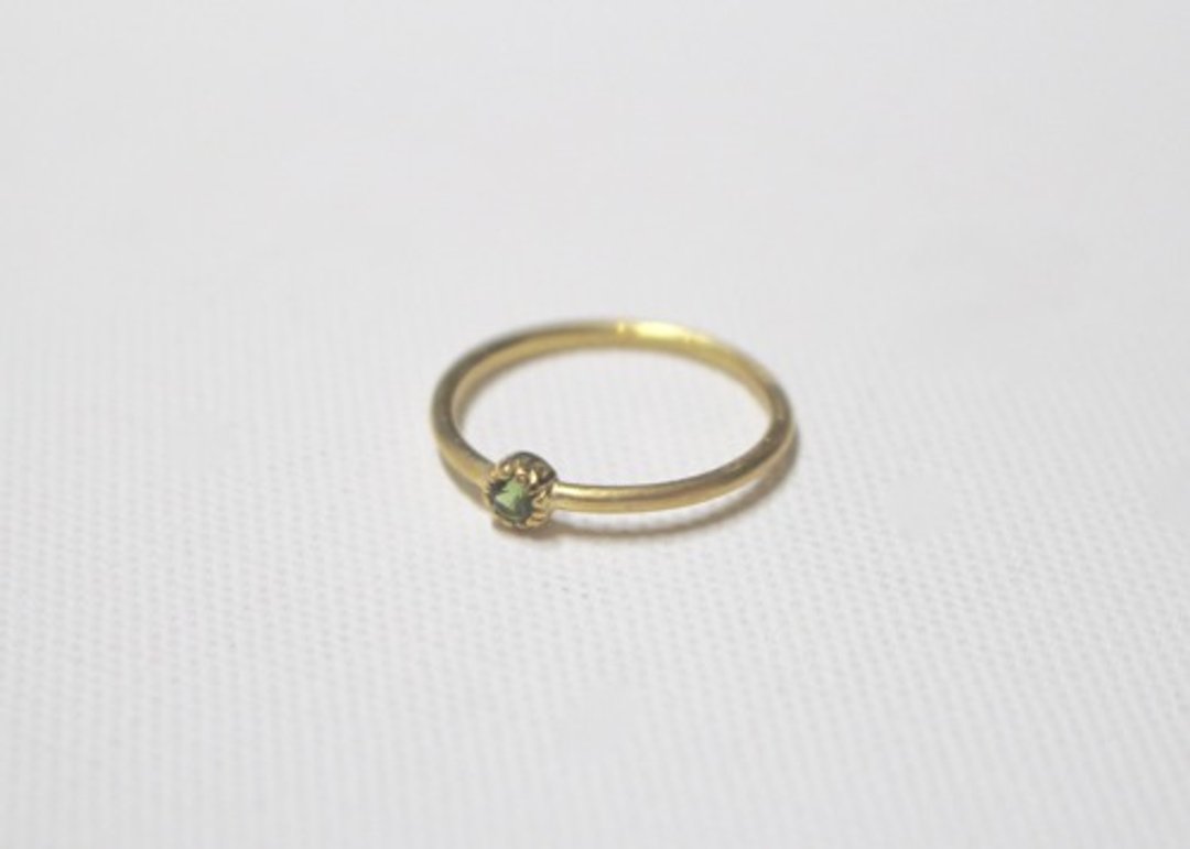 Green tourmaline silver ring gold color - 戒指 - 宝石 