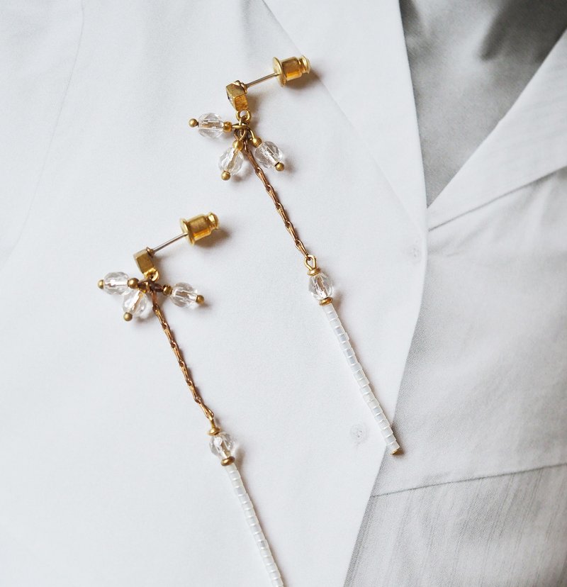枝节花 透明锆石耳环 - 耳环/耳夹 - 其他金属 透明