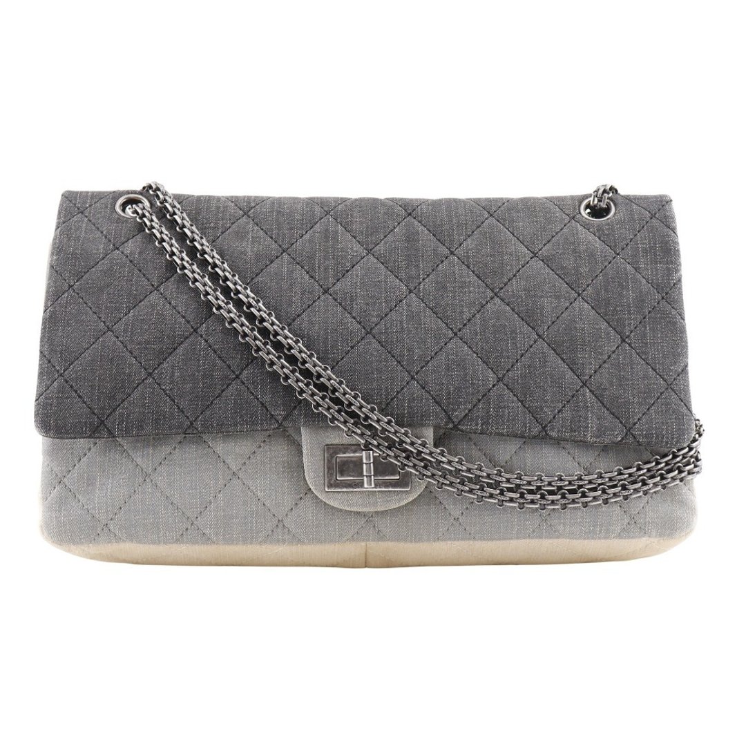 【日本直送】香奈儿 CHANEL 2.55 链带肩背包 经典菱格纹 双盖 Tricolore 牛仔布 женские【二手】 - 侧背包/斜挎包 - 棉 灰色
