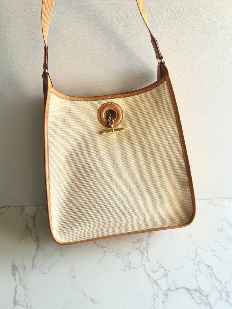 绝版中古包 Hermes Vespa PM 帆布拼皮革包 侧背包 单肩包 二手包 - 侧背包/斜挎包 - 真皮 咖啡色