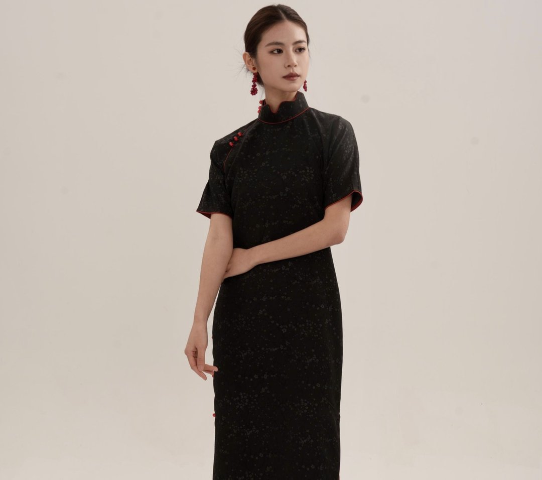 【丹若】新中式复古中国风/手工石榴扣/花瓣筒子领旗袍 - 旗袍 - 其他材质 黑色