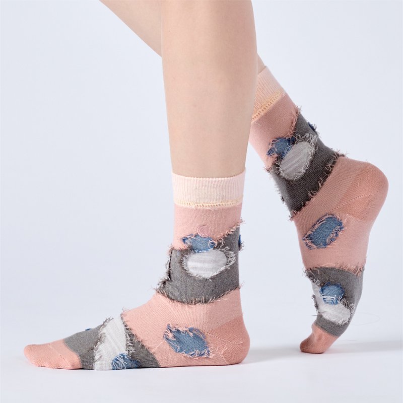 梦的岛屿 中筒袜 - 粉(F) - 袜子 - 棉．麻 粉红色