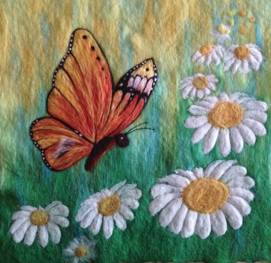 magic butterfly hand made felted wool art - wall art - 墙贴/壁贴 - 羊毛 多色