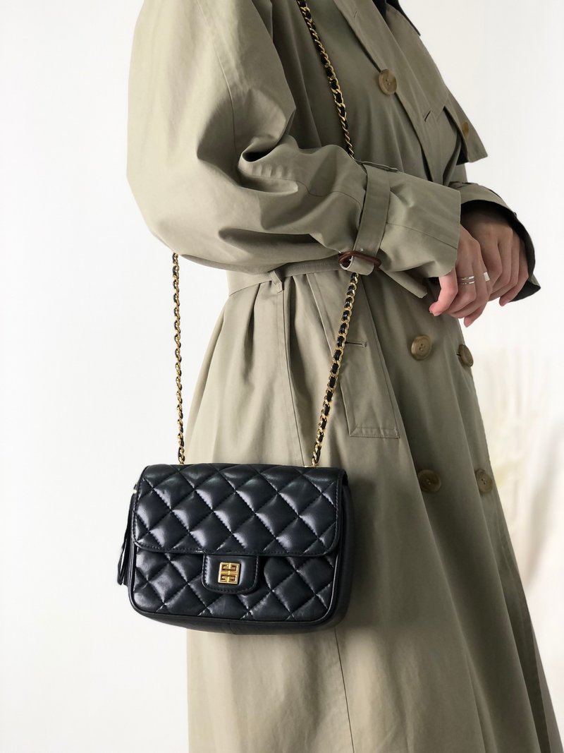 【日本直送，名牌二手包装】GIVENCHY Logo皮革绗缝迷你包肩包黑复古cygn3n - 侧背包/斜挎包 - 真皮 黑色