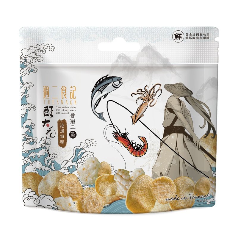 周二食记 港边海味 120g 酱味三鱻 - 零食/点心 - 其他材质 蓝色