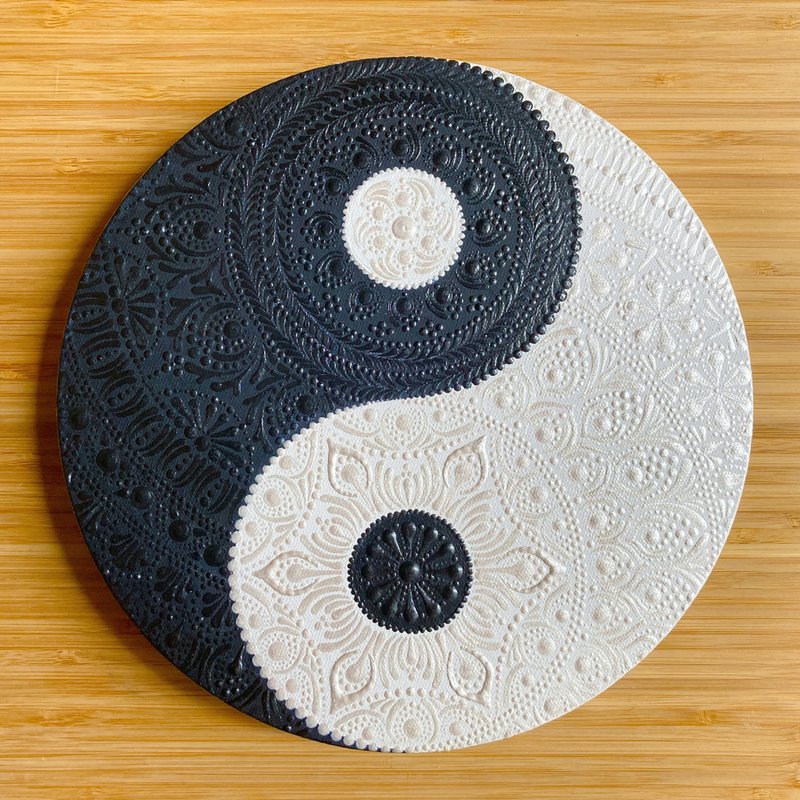 定制阴阳太极黑白曼陀罗 30 厘米 - 海报/装饰画/版画 - 棉．麻 白色