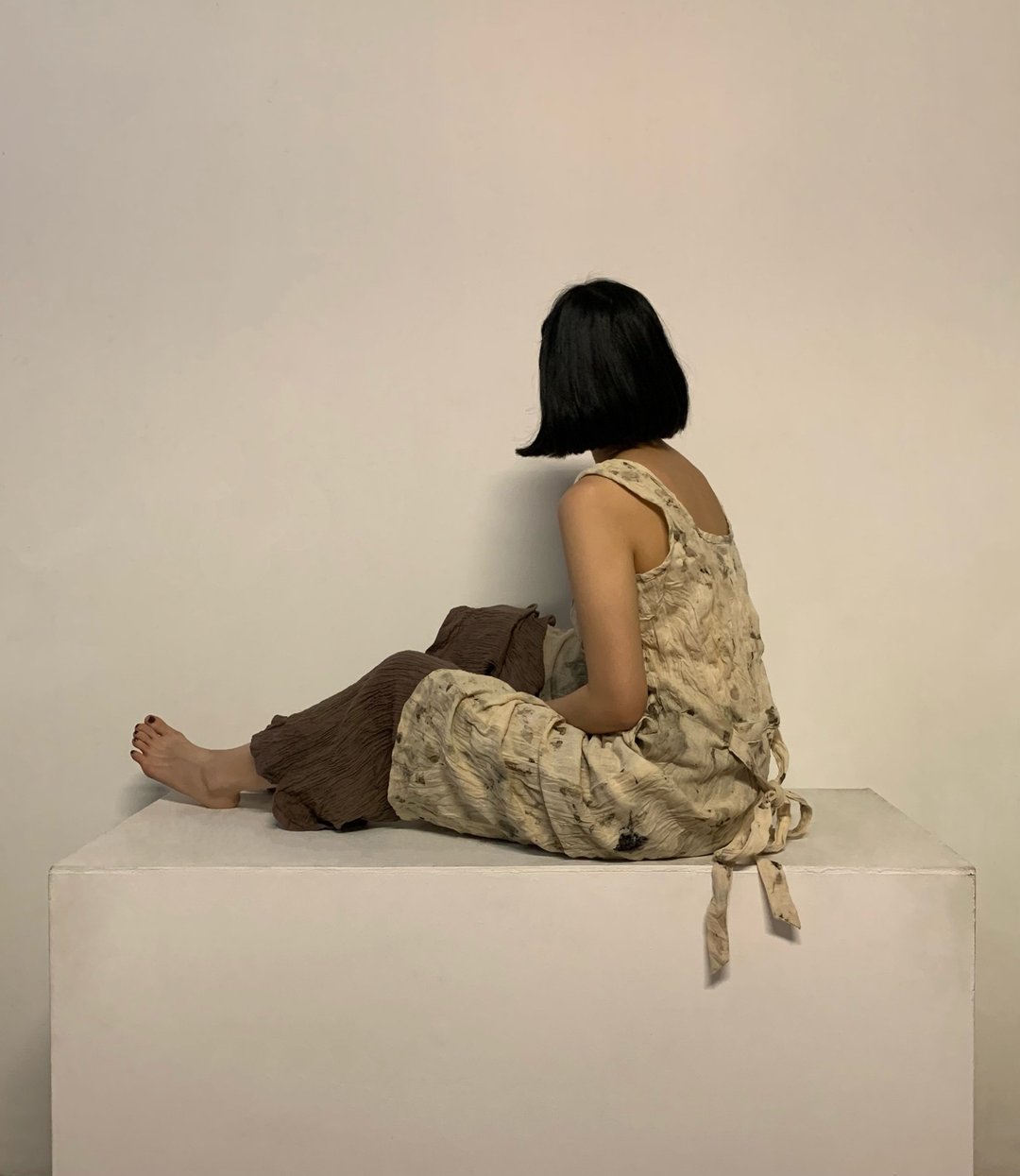 Eco-printing tie long dress - 洋装/连衣裙 - 棉 