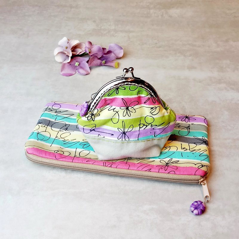 口金包 拉链包 零钱包 化妆袋 笔袋 收纳包两件套 (PS-012) - 化妆包/杂物包 - 棉．麻 多色