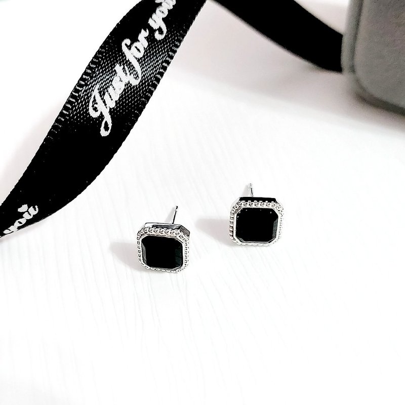 黑曜石925纯银耳环 (贵族爵士系列) 时尚轻珠宝设计 - 耳环/耳夹 - 纯银 黑色