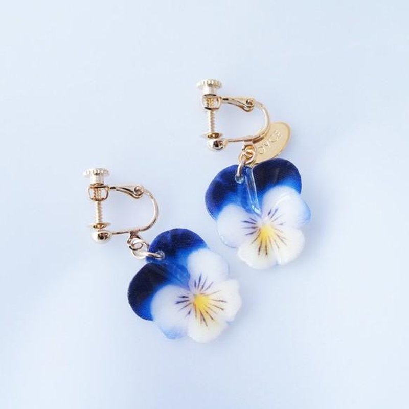 耳夹耳环 三色堇 Pansy-S - 耳环/耳夹 - 其他金属 
