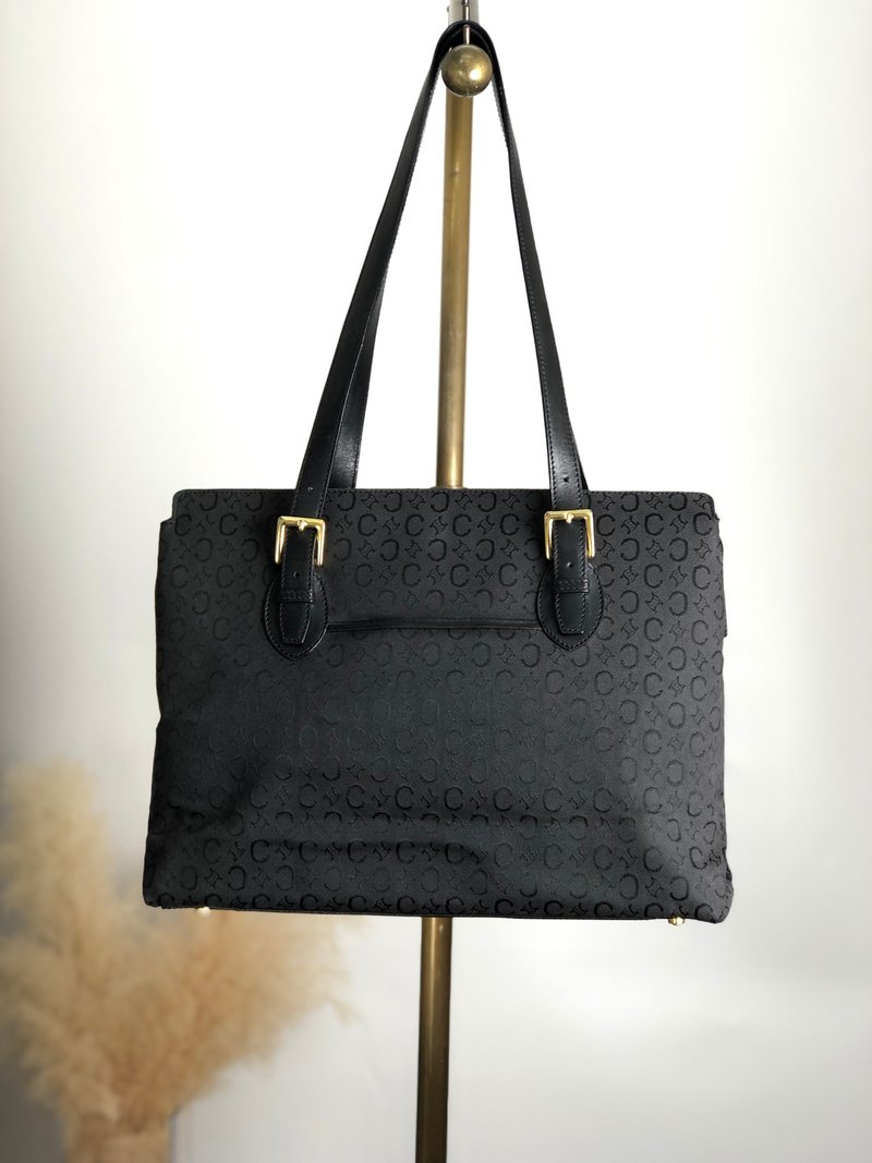 【日本直送，铭牌二手包装】CELINE C Macadam托特包黑提花牛皮vintage复古老2ve37v - 手提包/手提袋 - 棉 黑色