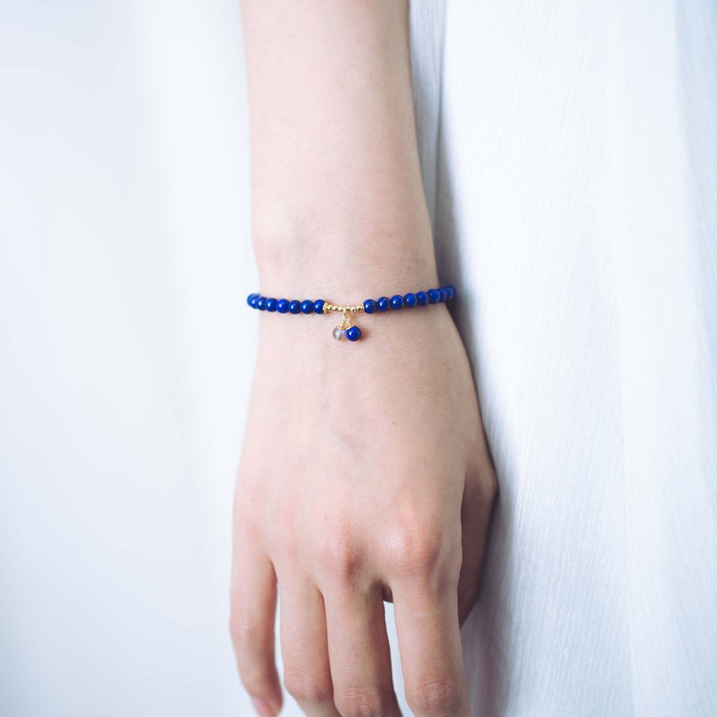 阿富汗青金石14KGF手链 | 4mm天然石14K包金手链 | 纯天然无染色 - 手链/手环 - 水晶 蓝色