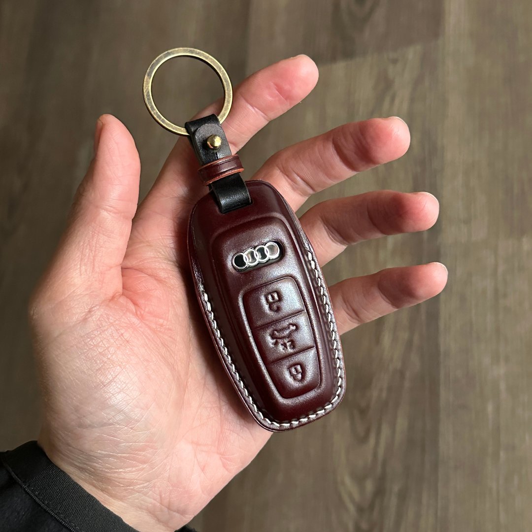 Audi 马臀皮 奥迪钥匙皮套 E-Tron A1 A3 A4 A5 A7 A8 Q3 Q5 Q7 - 钥匙链/钥匙包 - 真皮 绿色