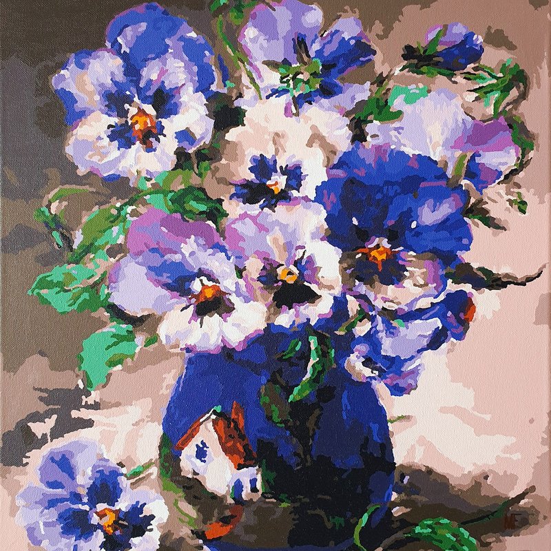 Pansies Painting Flowers Original Artwork Floral Artwork Pansies Wall Botanical - 海报/装饰画/版画 - 其他材质 紫色