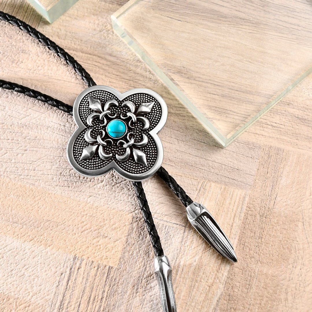 绅士鸢尾花 保罗领带 Bolo Tie 皮革项链 皮绳领带 长项链 - 领带/领带夹 - 人造皮革 银色