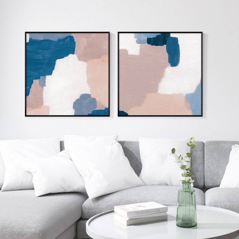 【联画优惠组合】粉与蓝色抽象挂画/粉嫩客厅装饰 - 海报/装饰画/版画 - 其他材质 粉红色