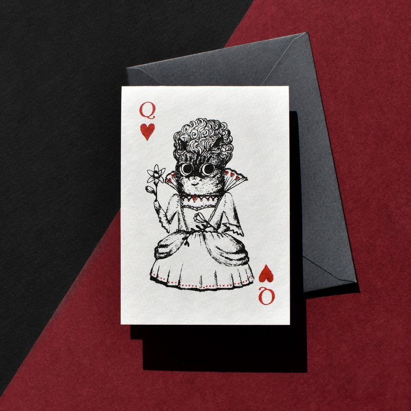 虎斑猫屁屁红心皇后 扑克牌卡片 - 卡片/明信片 - 纸 红色