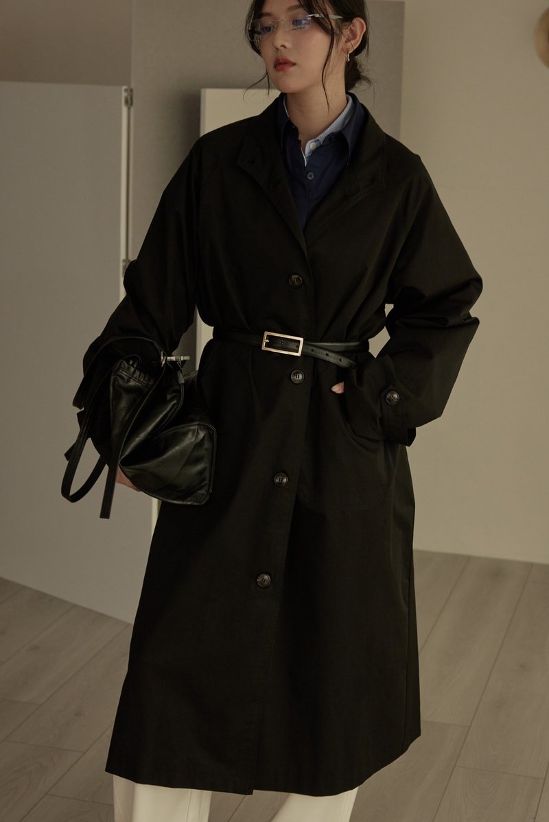 CHILL立领率性长版风衣外套(黑) - 女装休闲/机能外套 - 其他材质 黑色