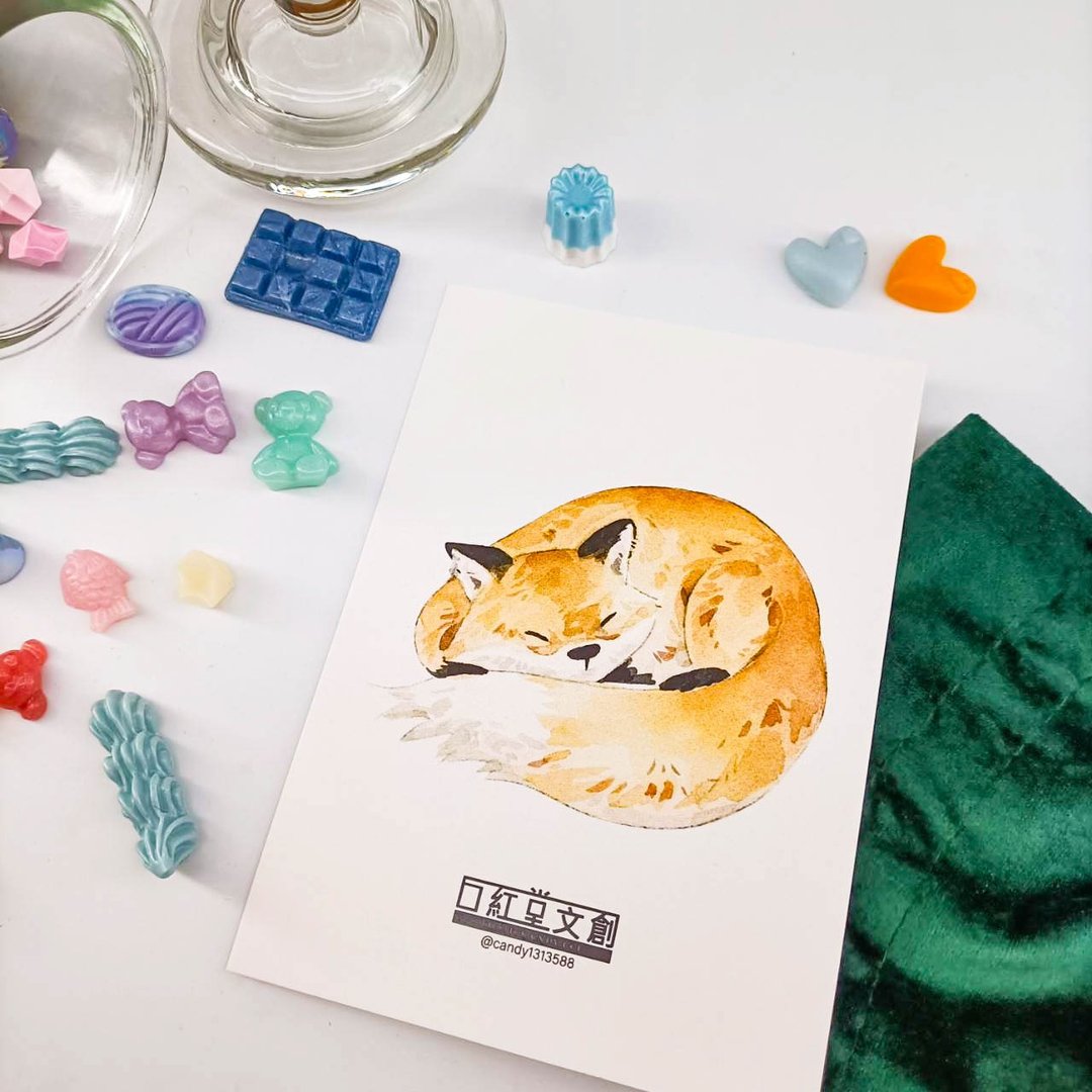 KR474_口紅堂明信片_紅狐11_candy1313588 postcard - 卡片/明信片 - 纸 多色