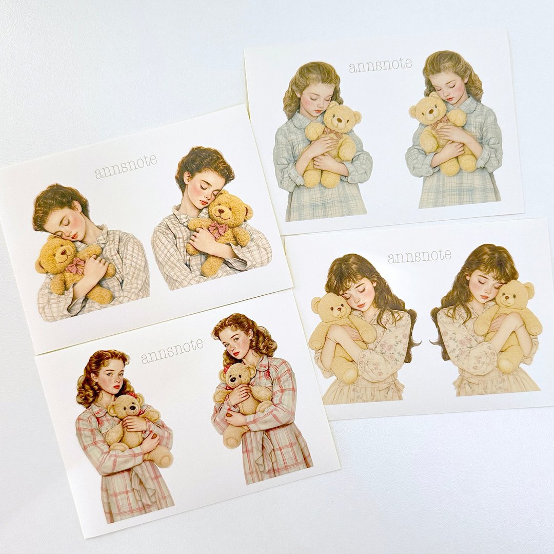睡衣女孩贴纸 4种设计组合 (anns note) 复古拼贴 - 贴纸 - 纸 多色
