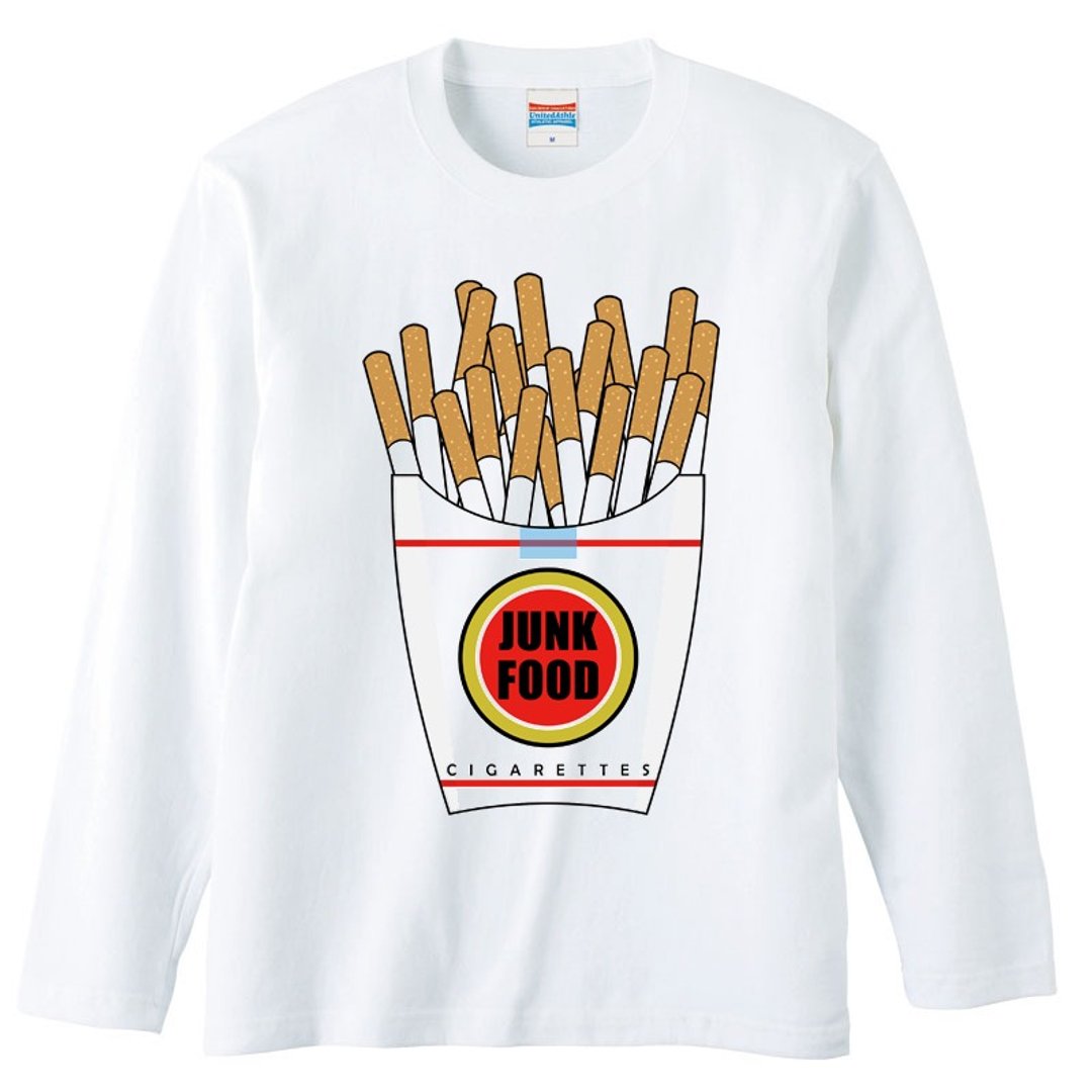 Long sleeve T-shirt / junk food 2 - 男装上衣/T 恤 - 棉 白色