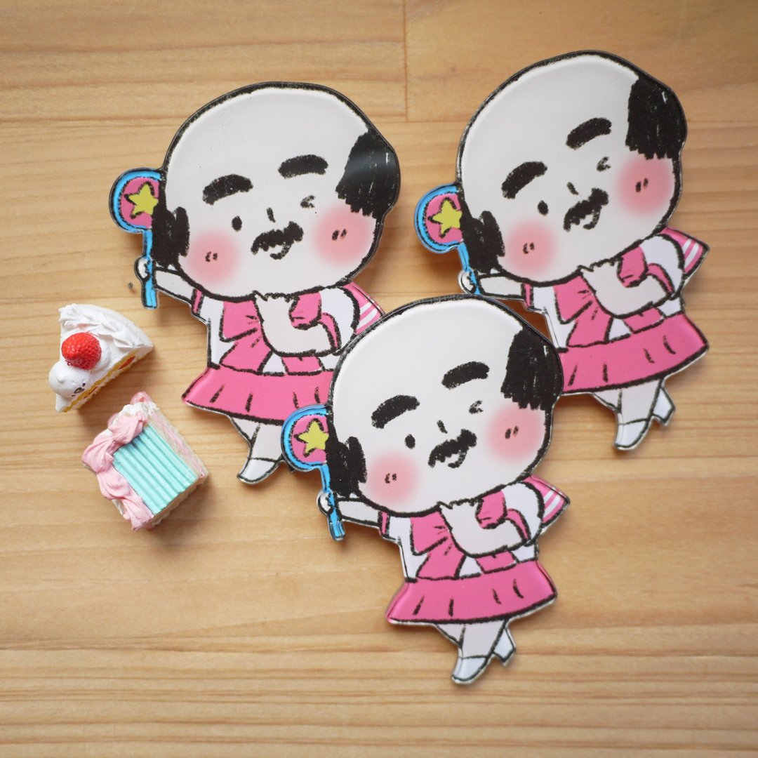 压克力别针 / 美少女小老头 - 徽章/别针 - 压克力 粉红色