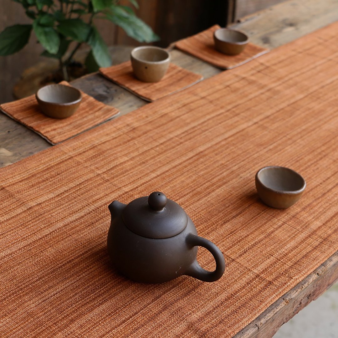 倚山人|植物染薯莨色织茶席桌旗中国风布艺茶桌茶旗电视柜茶几 - 餐垫/桌巾 - 棉．麻 