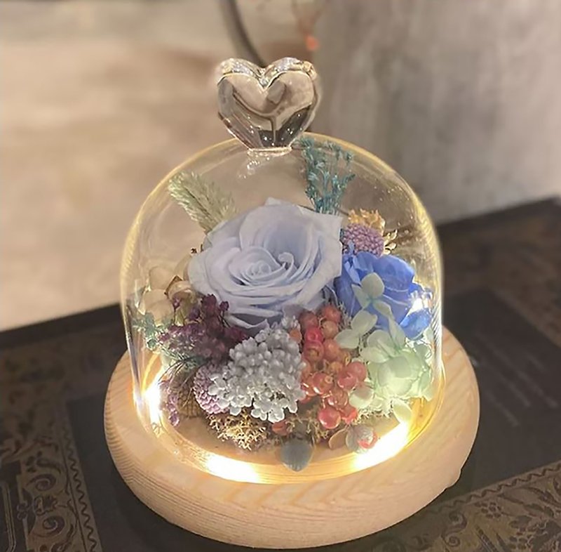 永生花玻璃盅 原木槽灯 心型  情人节 夜灯 定制化礼物 - 干燥花/捧花 - 植物．花 红色