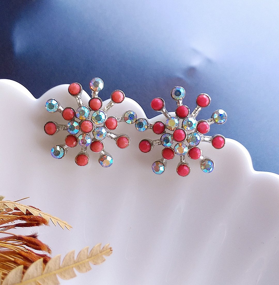 Vintage Jewelry 西洋古董饰品 柔色调 星花 烟火 针式耳环 - 耳环/耳夹 - 其他金属 金色