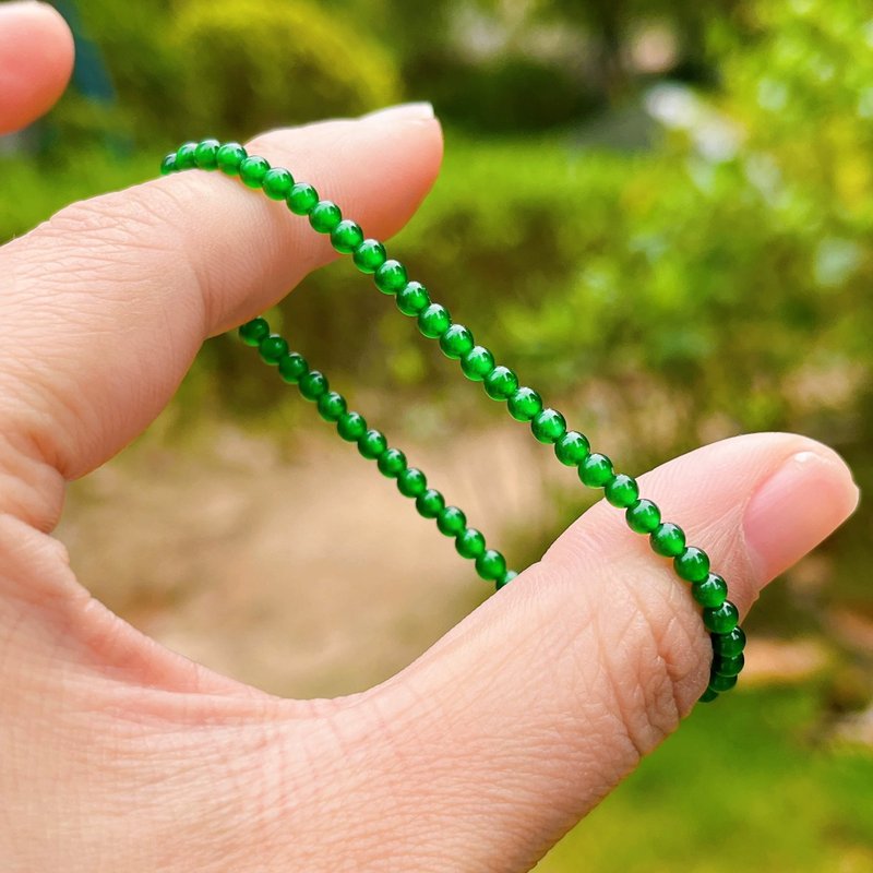 纯天然A货翡翠辣阳绿色冰种翡翠小米珠子手链新中式复古可叠戴 - 手链/手环 - 玉石 