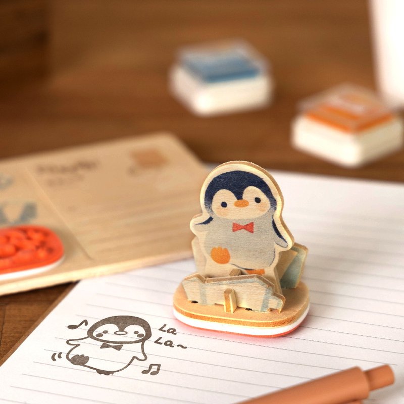 DIY印章明信片【印好萌-踢踢企鹅】动物 木制模型玩具 - 木工/竹艺/纸艺 - 木头 灰色