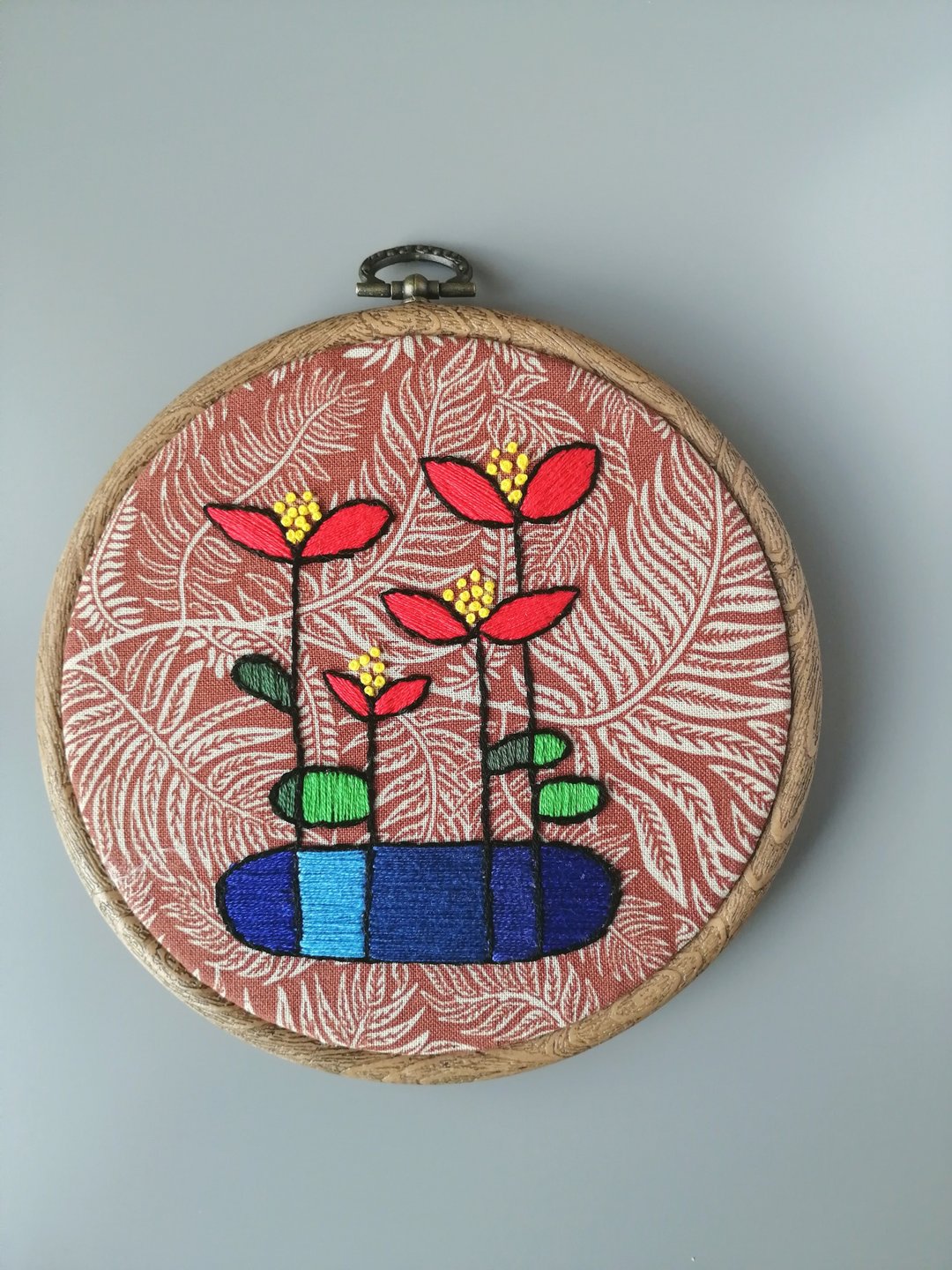 Flowers in Vase, Abstract Embroidery, Finished Embroidery - 墙贴/壁贴 - 棉 红色