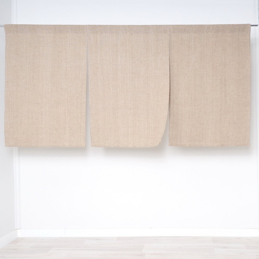 Organic Linen 3 Panel Curtain, Burlap Original Japanese Chinese Door Curtain - 门帘/门牌 - 棉 卡其色