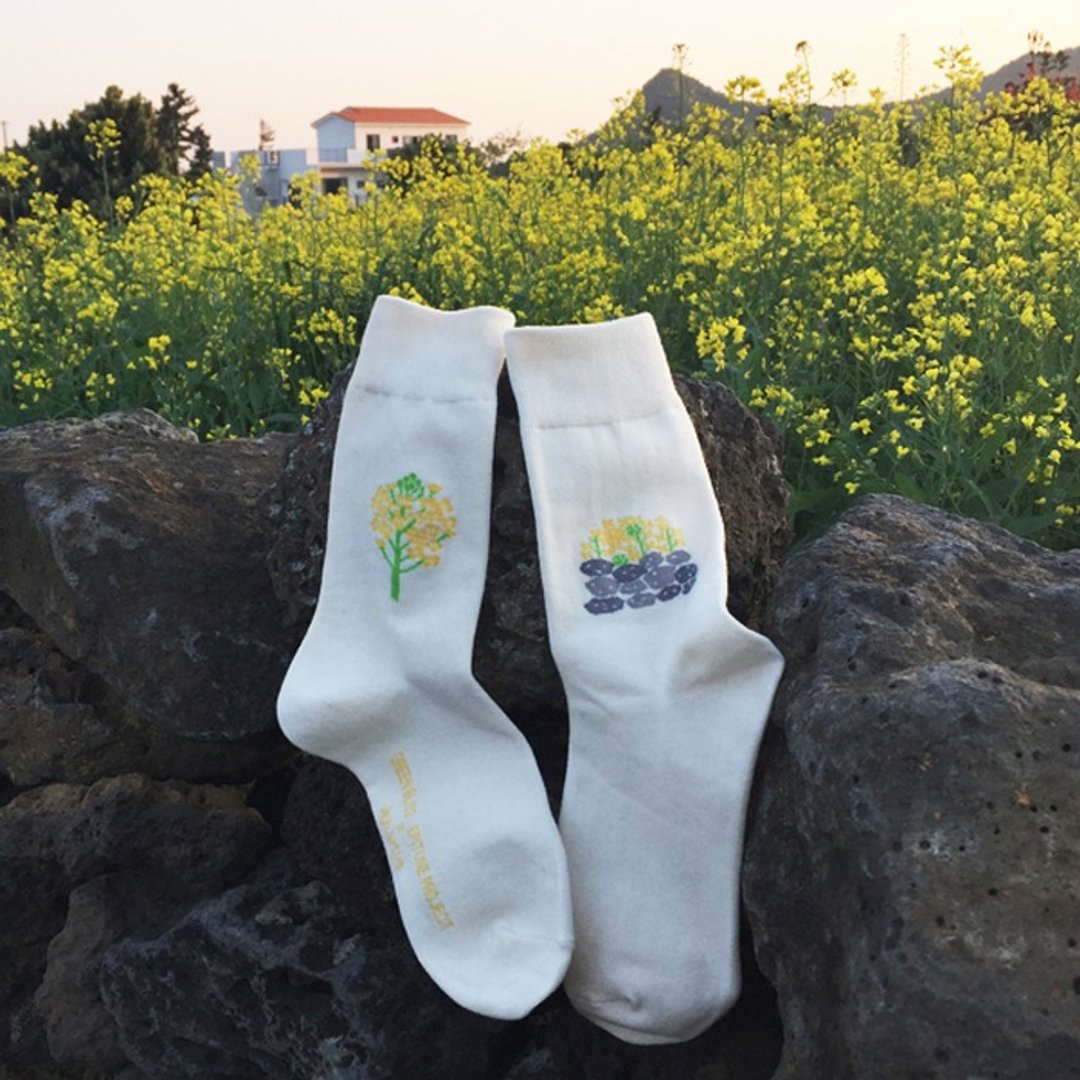 联名系列 EPITONE PROJECT Rape Flower 米色油菜花 中 - 袜子 - 棉 白色