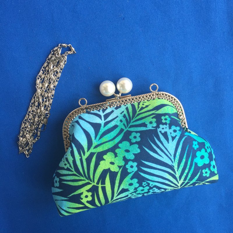 渐变花朵树叶糖果珍珠头印花棉布复古典浪漫甜美气质手工大包口金包单肩斜背链条包零钱包小手袋晚宴手拿布包手机袋化妆包 - 手拿包 - 棉．麻 