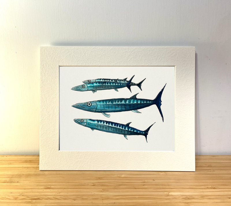海洋插画 A5 艺术印刷画 - 梭鱼款 - 海报/装饰画/版画 - 纸 