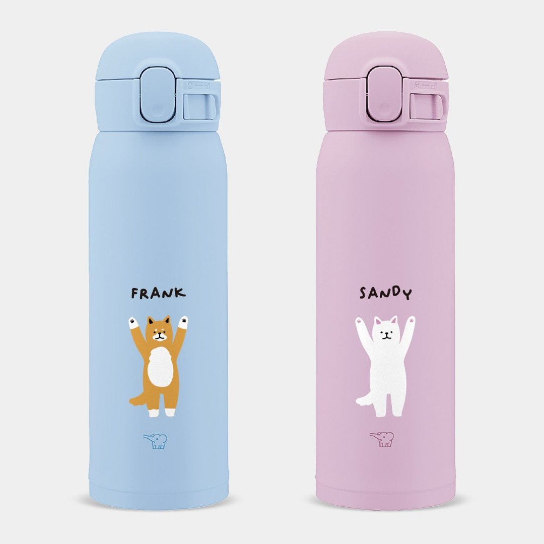 【定制化礼物】文字 Name 柴犬 象印弹盖保温瓶 PU076 - 保温瓶/保温杯 - 不锈钢 蓝色