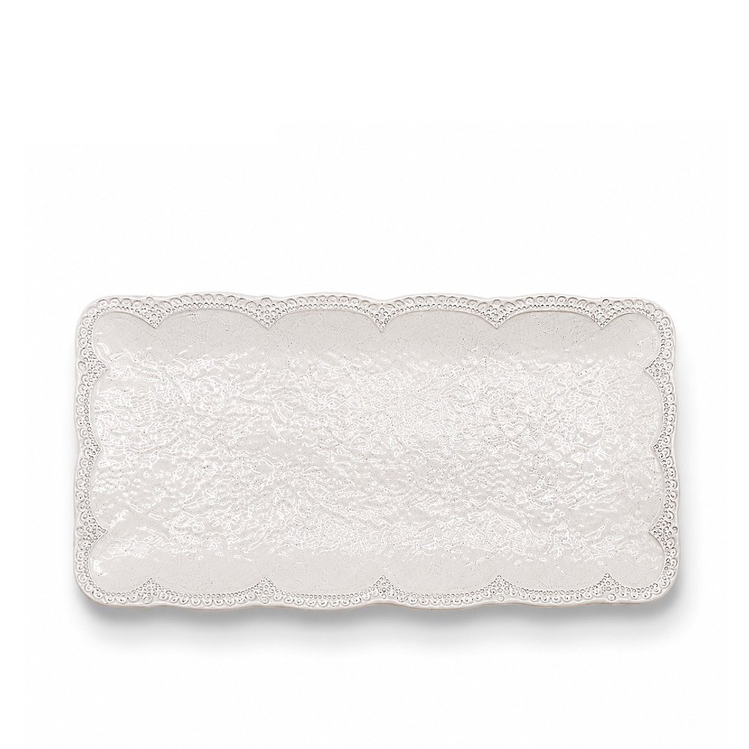 意大利 VBC casa 手工浮雕蕾丝系列 32cm 长方盘 米白色 - 盘子/餐盘/盘架 - 陶 白色