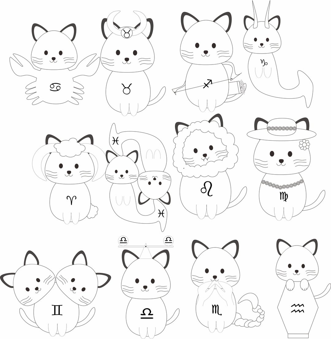 十二星座猫雷雕线稿 - 其他数码商品 - 其他材质 