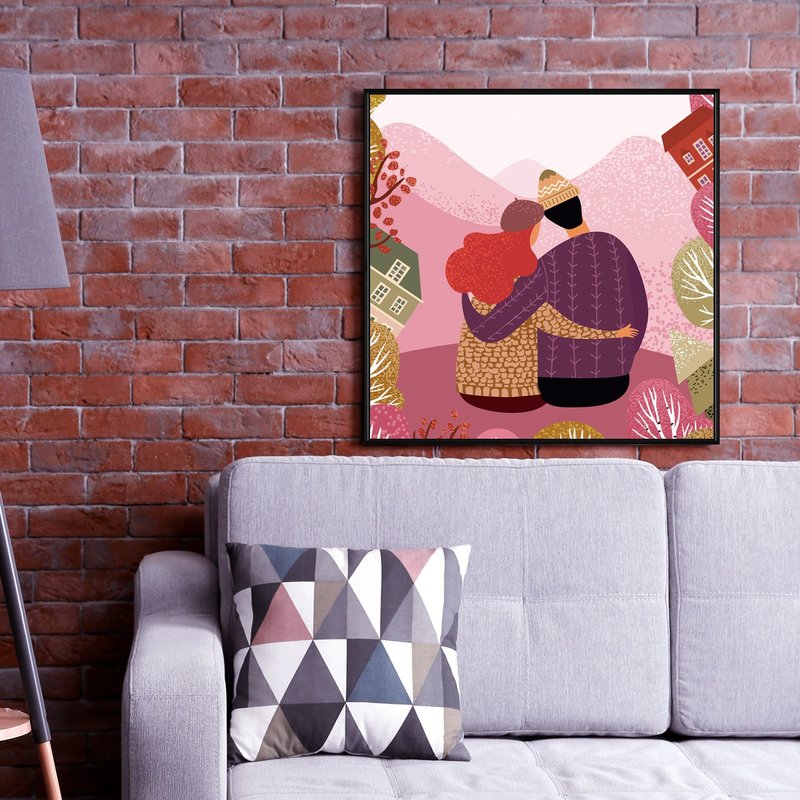 拥抱幸福 - 情侣/情人节/粉色泡泡/方形挂画/咖啡厅装潢/居家空间 - 海报/装饰画/版画 - 棉．麻 多色