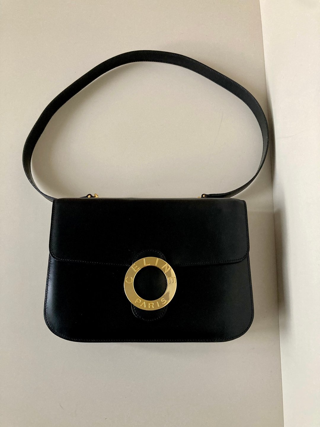 稀有中古二手Celine大金环黑色皮革两用单肩手拿包斜背侧背袋 - 侧背包/斜挎包 - 真皮 黑色