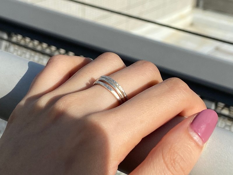 Silver Triple rings 手敲999纯银细戒套组 - 戒指 - 纯银 