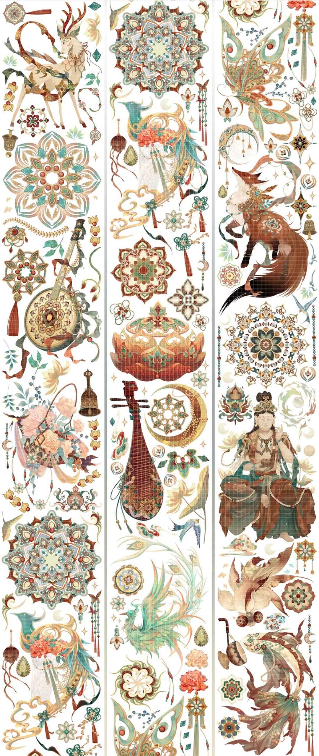 敦煌一梦 神獣 異国圖樣 PET 紙膠帶 貝殼光 10米卷 巨畫幅 - 纸胶带 - 其他材质 多色