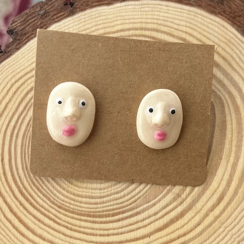 可爱脸庞造型耳环 - 耳环/耳夹 - 粘土 银色