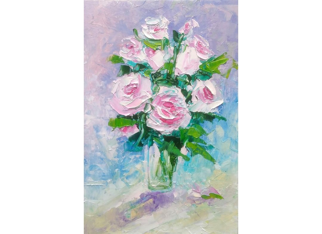 Rose Bouquet Original Painting, Flower Artwork, Small Floral Wall Art, Miniature - 海报/装饰画/版画 - 其他材质 多色