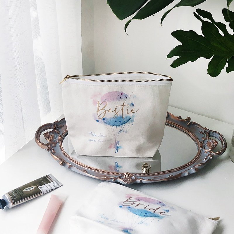 【定制_化妆包】梦想气球 (有底) 款| 婚礼 生日 圣诞 交换礼物 - 化妆包/杂物包 - 棉．麻 白色