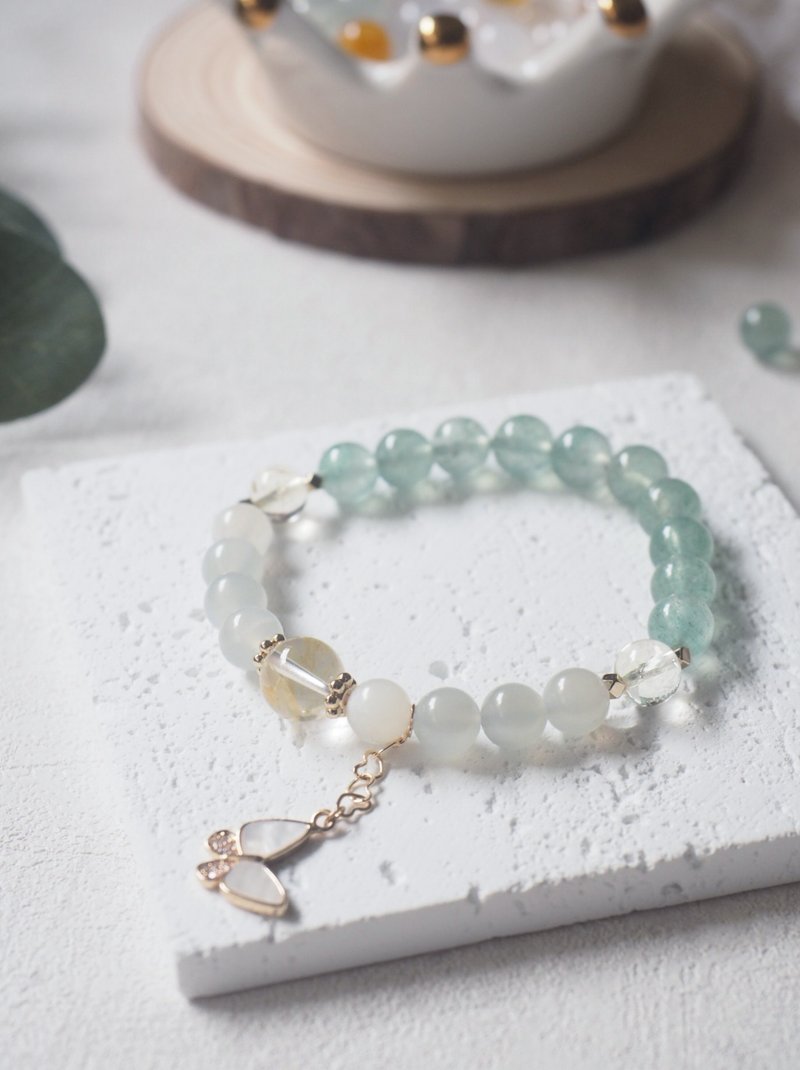 白月光 绿草莓晶 锦鲤胶花 黄胶花 白阿赛 水晶设计款 手链 - 手链/手环 - 水晶 