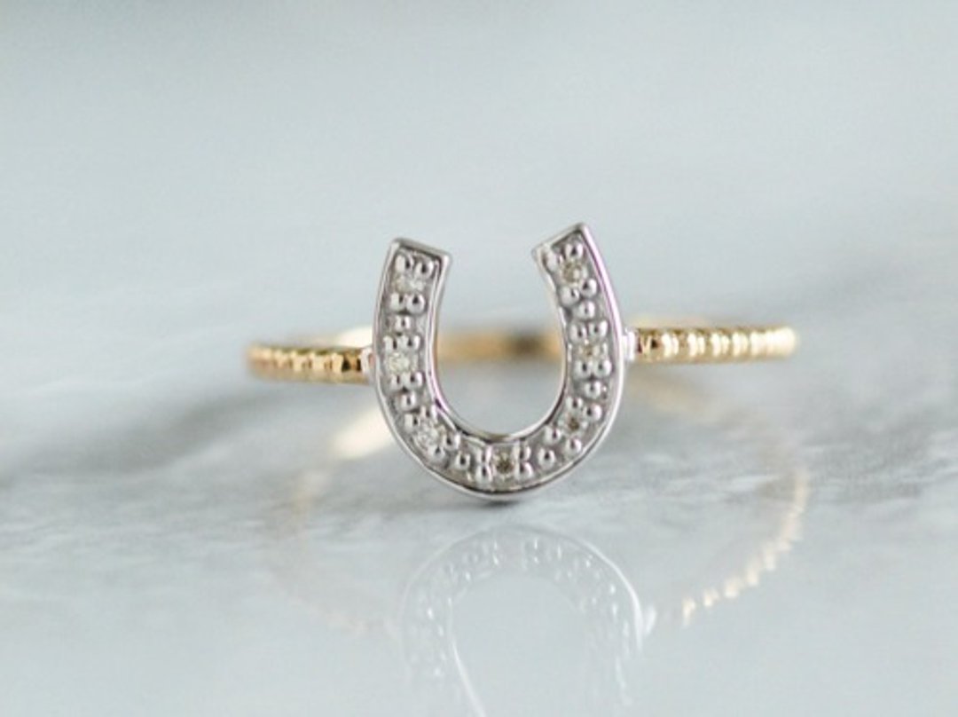 Horseshoe Horseshoe Ring / K10YG, dia - 戒指 - 宝石 白色