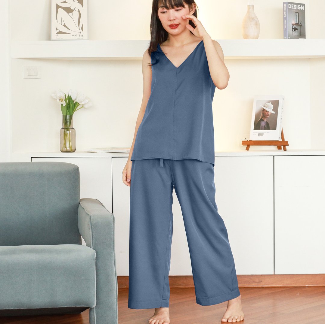 Heima set 意大利真丝裤套装 : 靛蓝 / 便服 - 居家服/睡衣 - 聚酯纤维 蓝色